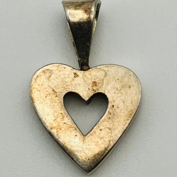 925 Sterling Silver Heart Necklace Cutout Heart Pendant on Sterling Box Chain - Picture 5 of 11